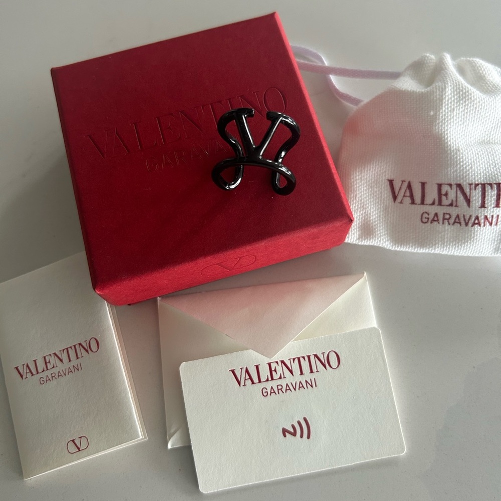 Valentino Black V Logo Ring